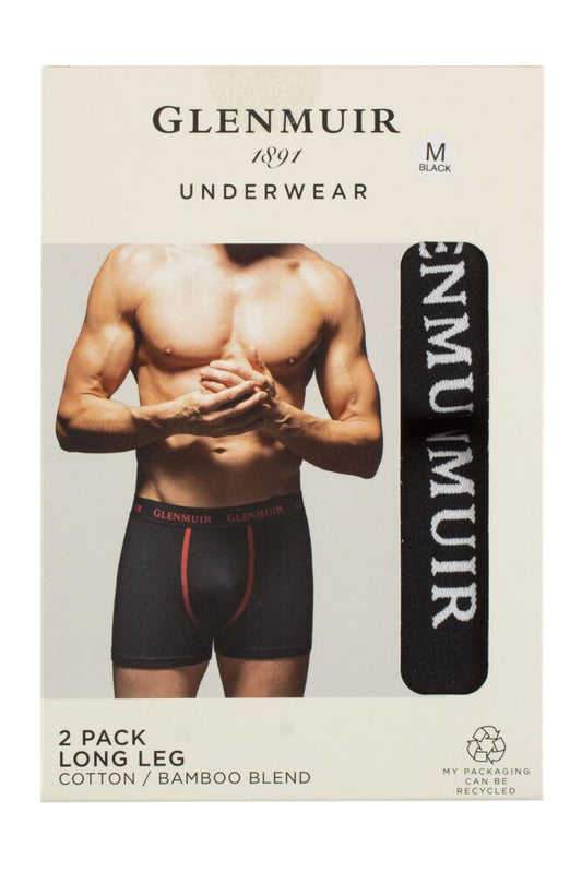 Mens Cotton and Bamboo Blend Long Leg Trunks 2-Pack - Black