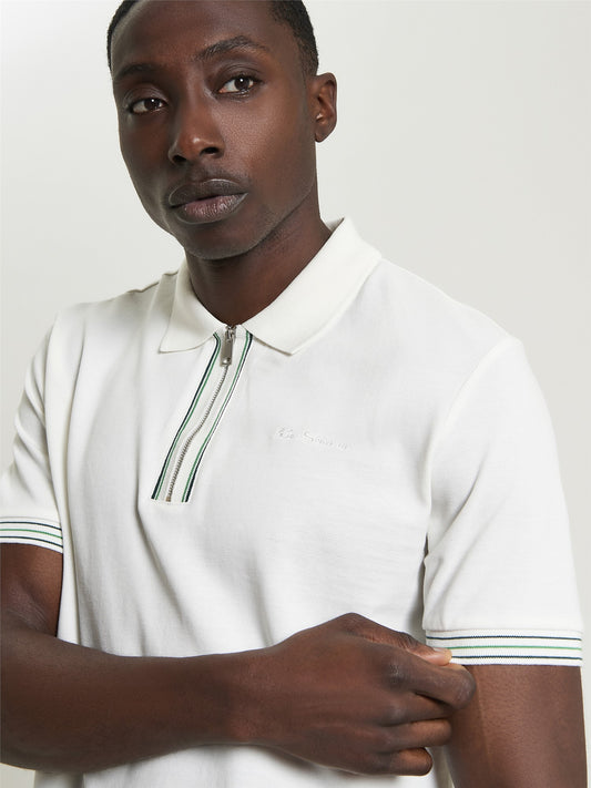 Ben Sherman Placket Interest Pique Polo - White