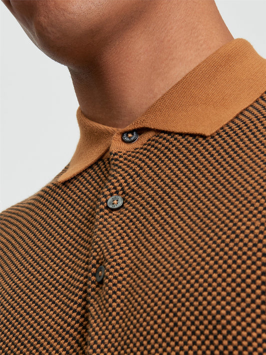 Bi Coloured Textured Polo in Camel