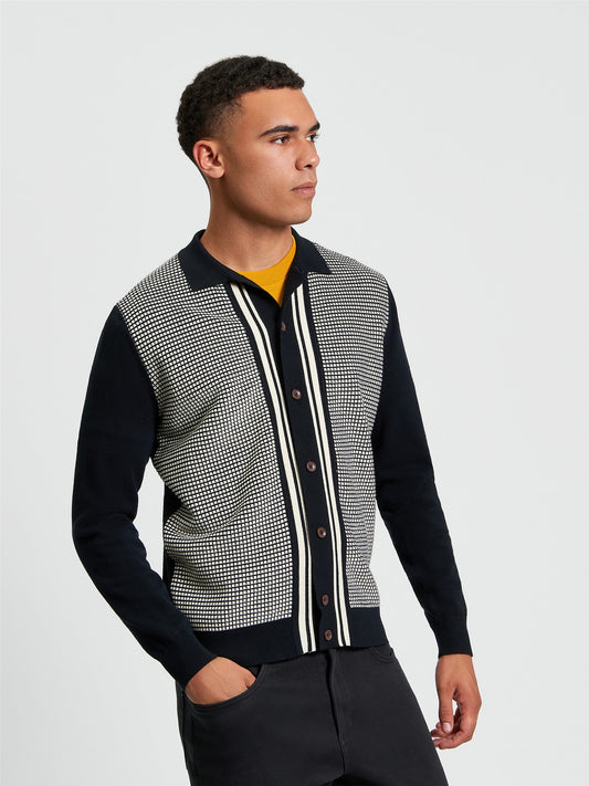 Bi Coloured Button Through Polo in Black