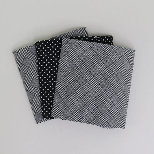 3-Pack Cotton Hankies - Grey Check/ Black Spot