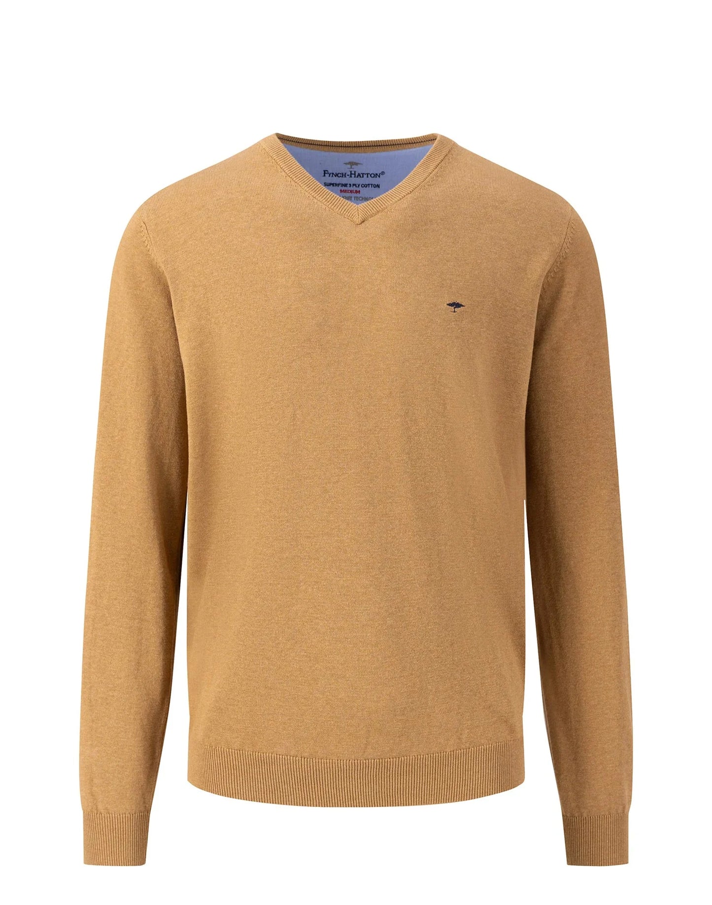 SOFT COTTON SWEATER WITH A V-NECK - Camel