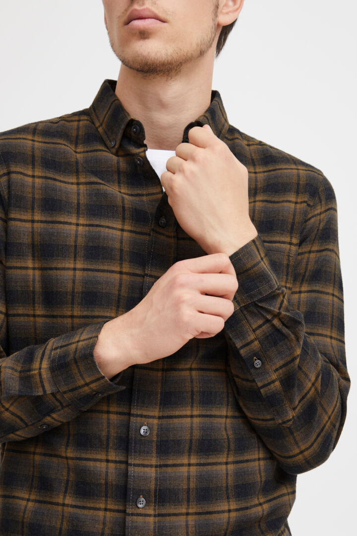 Soft Brushed-Cotton Check Shirt - Brown