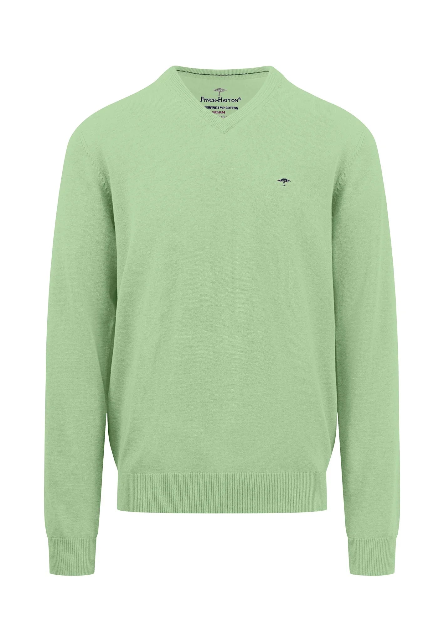 SOFT COTTON SWEATER WITH A V-NECK - Soft Green