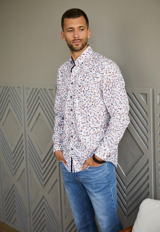 CASUAL-FIT SHIRT WITH RELIEF PRINT - Long Sleeve