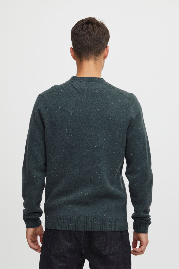 Soft Wool-rich Knitted Crew Jumper - Green Fleck