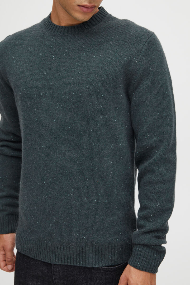 Soft Wool-rich Knitted Crew Jumper - Green Fleck