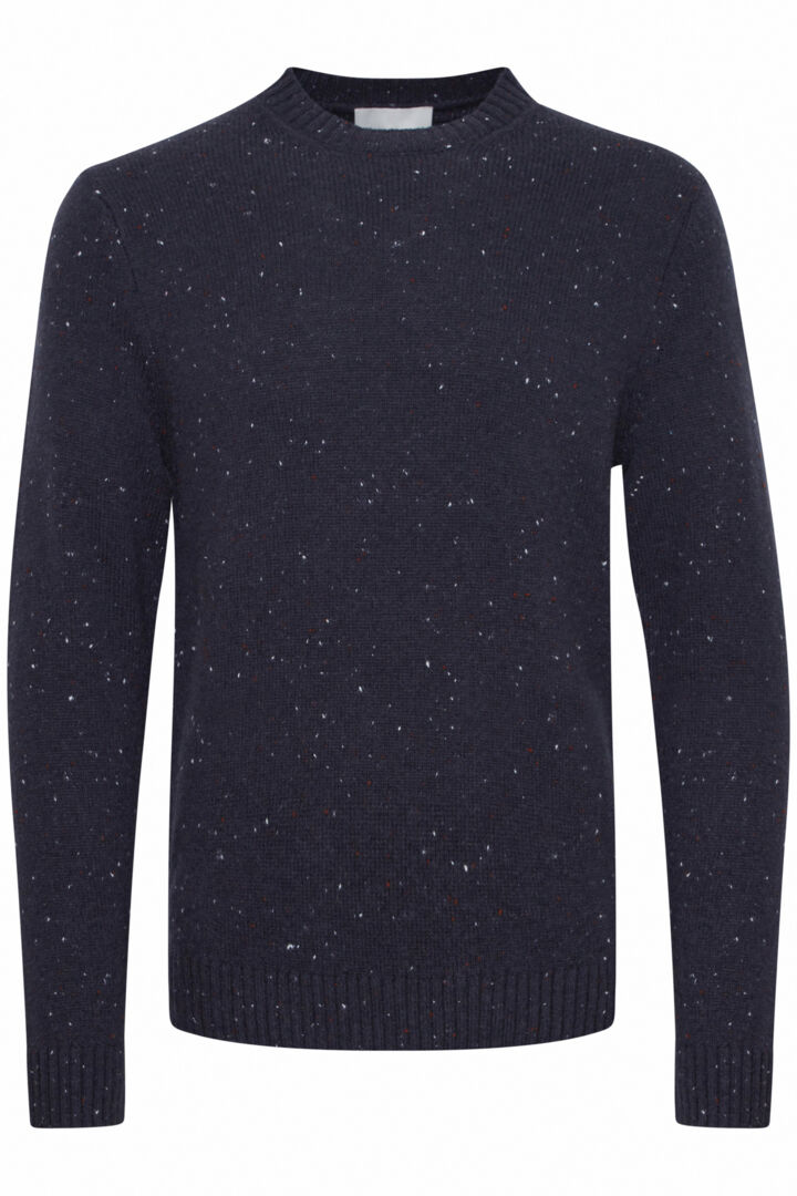 Soft Wool-rich Knitted Crew Jumper - Navy Fleck