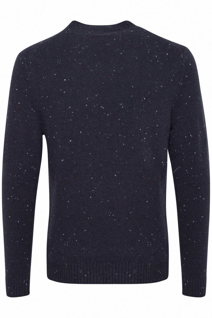 Soft Wool-rich Knitted Crew Jumper - Navy Fleck