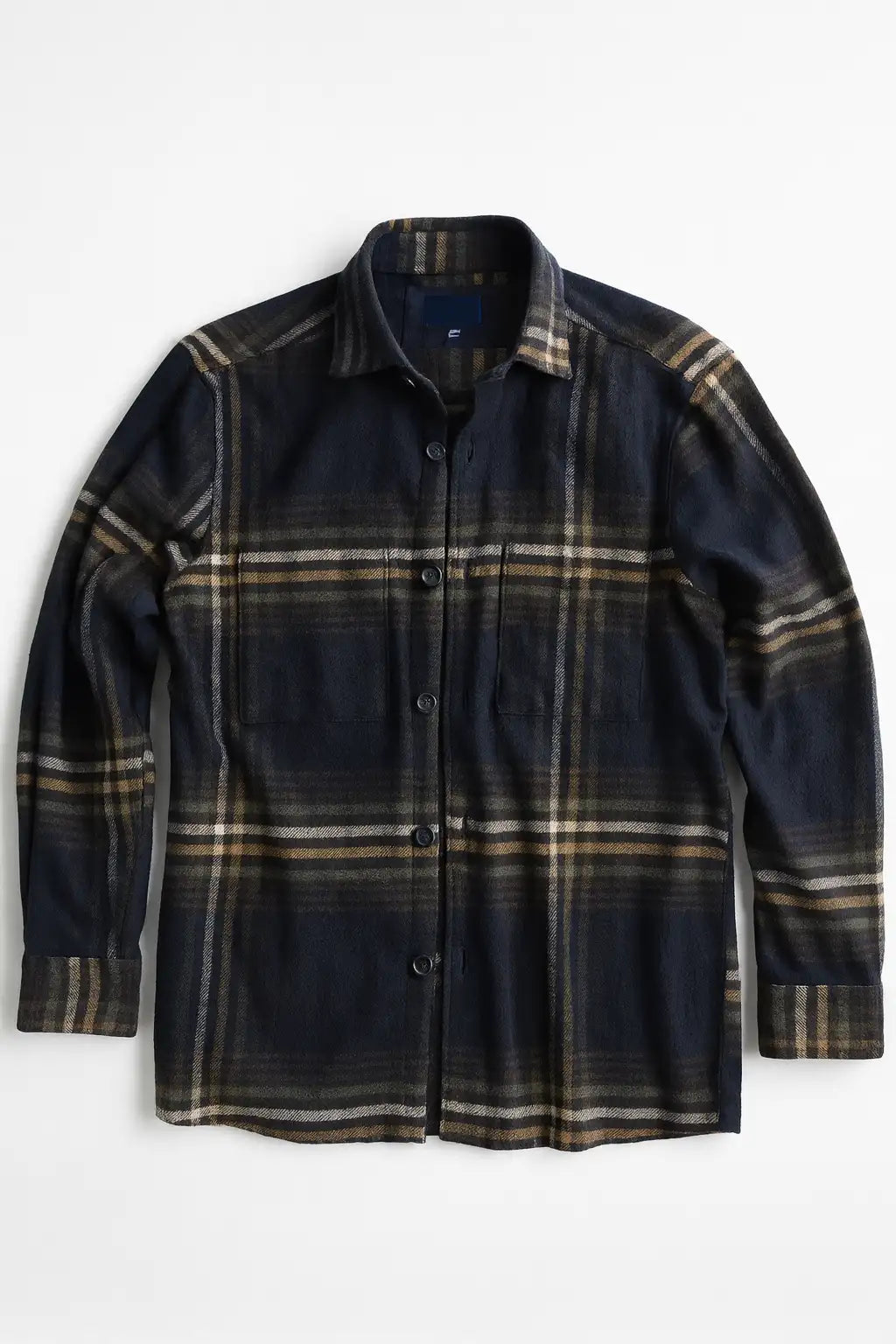 Brushed Flannel Over-Shirt - Navy Plaid Check