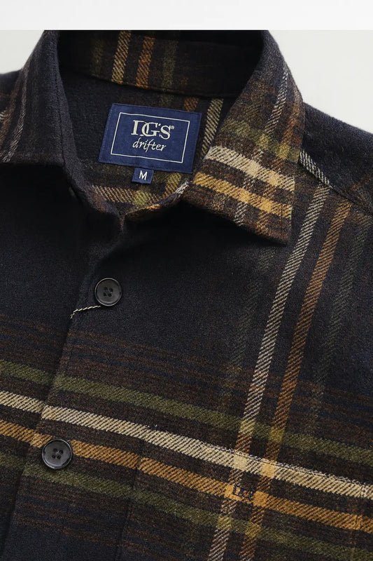 Brushed Flannel Over-Shirt - Navy Plaid Check