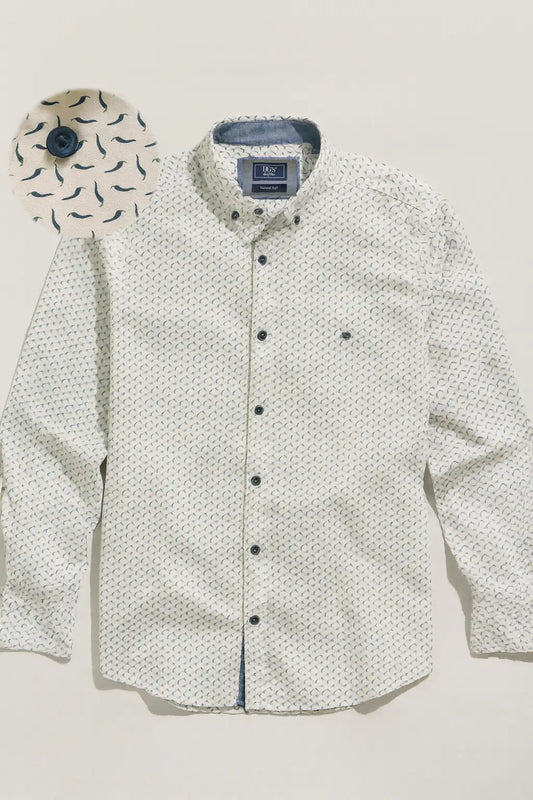 Button-Down Peppers Silhouette Print Shirt - White / Navy