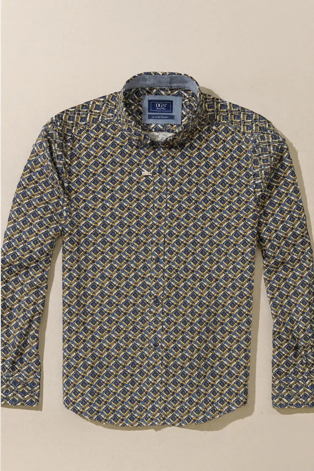 Geometric Pattern Button-Down Shirt - Navy / Gold