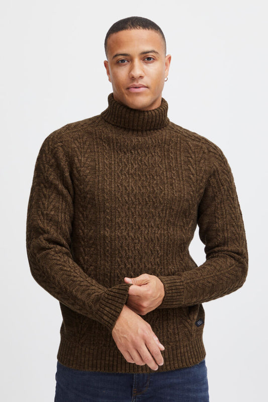 Chunky Cable-Knit Roll Neck - Brown