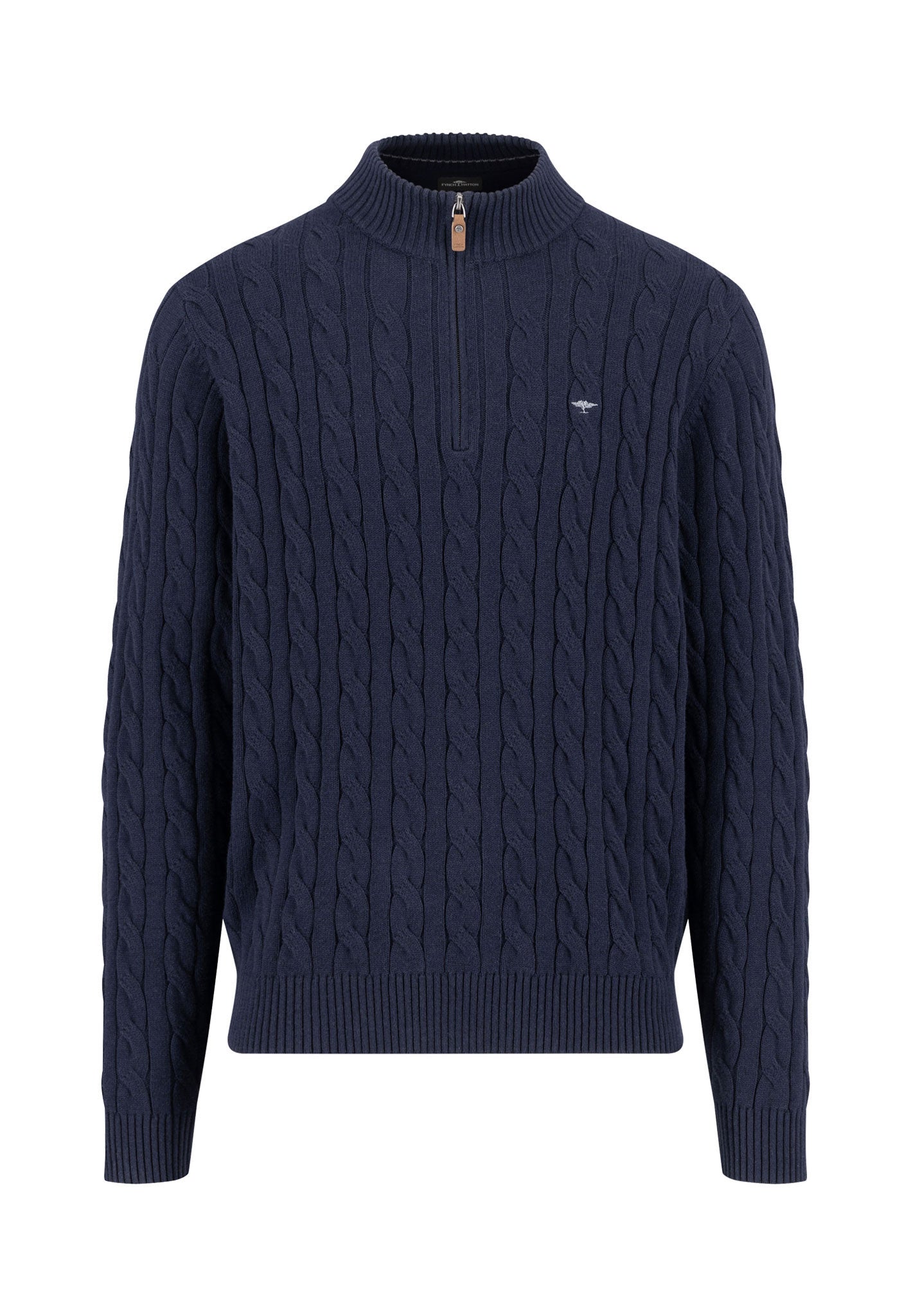 Pure-cotton Cable Knit Quarter Zip Jumper - Navy