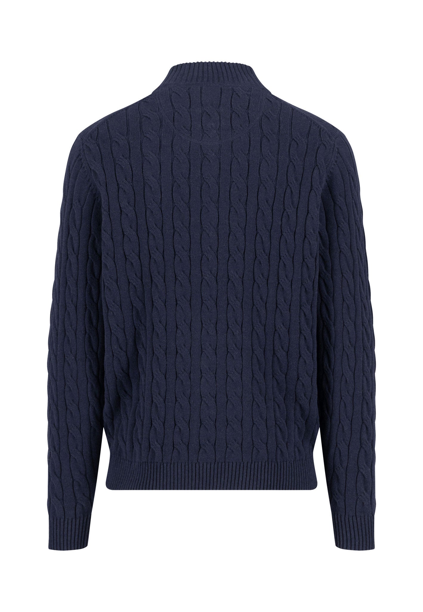 Pure-cotton Cable Knit Quarter Zip Jumper - Navy