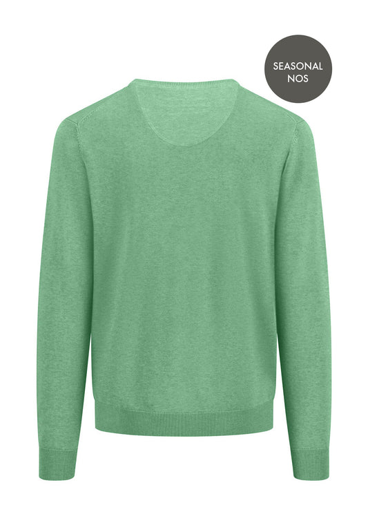 SOFT COTTON SWEATER WITH A V-NECK - Turf Green