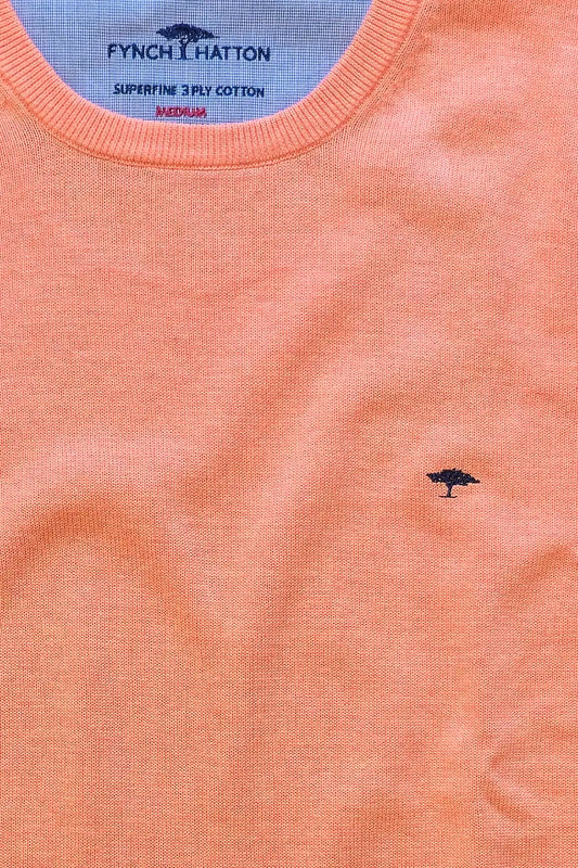 FINE-KNIT COTTON SWEATER WITH A CREW NECK - Peach