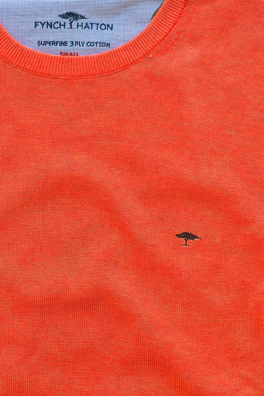 FINE-KNIT COTTON SWEATER WITH A CREW NECK - Spicy Red