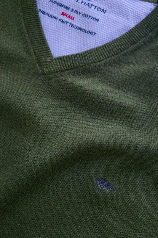 SOFT COTTON SWEATER WITH A V-NECK - Dark Ivy