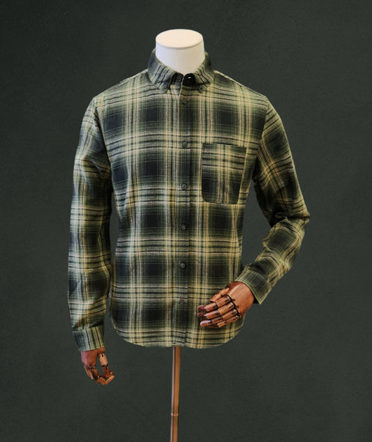 Brush-Cotton Check Shirt - Green