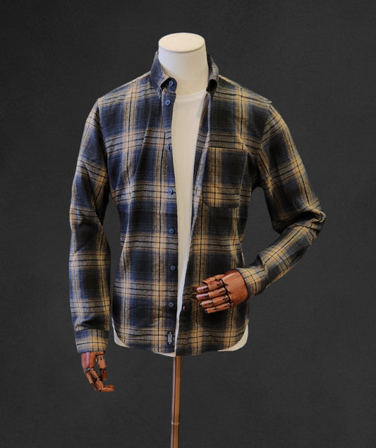 Brush-Cotton Check Shirt - Navy