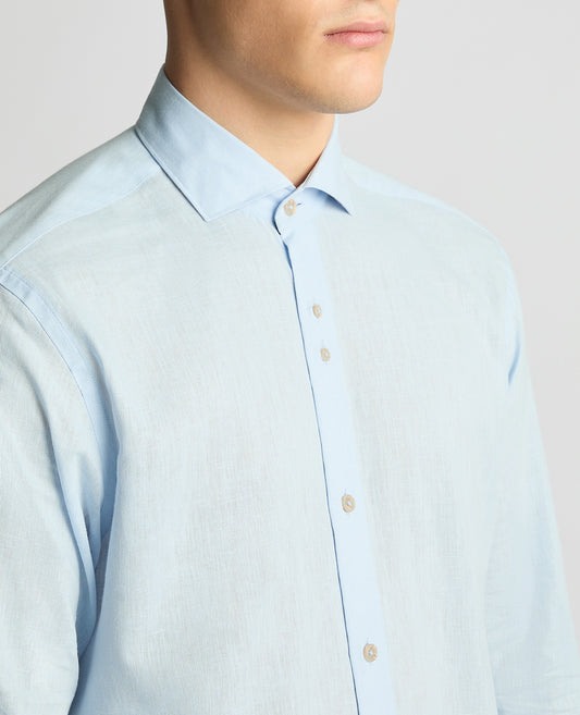 Tapered Linen-Blend Shirt - Light Blue