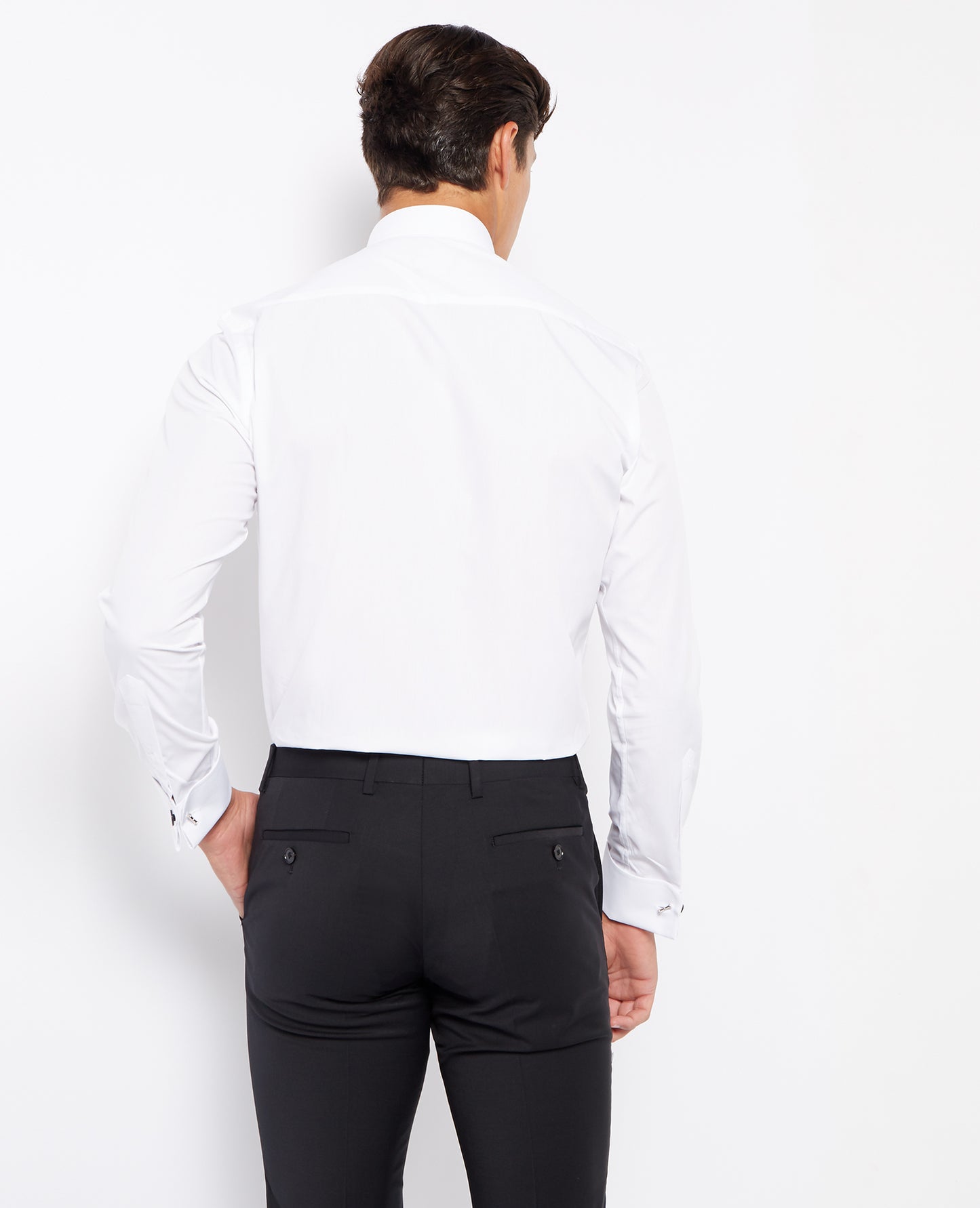 Tapered Fit Wing Collar Double Cuff Shirt - White