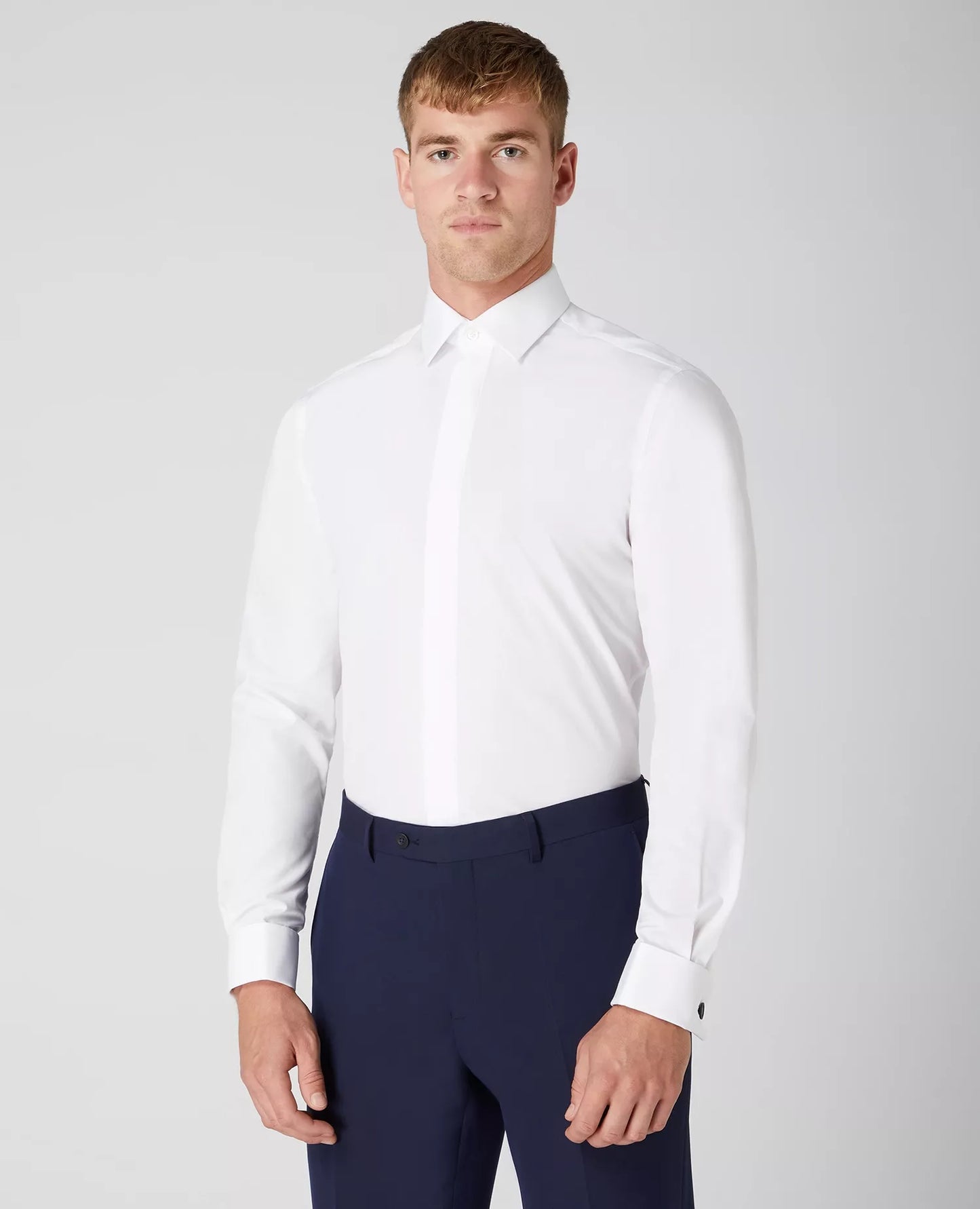 Tapered Fit Double Cuff Shirt - White