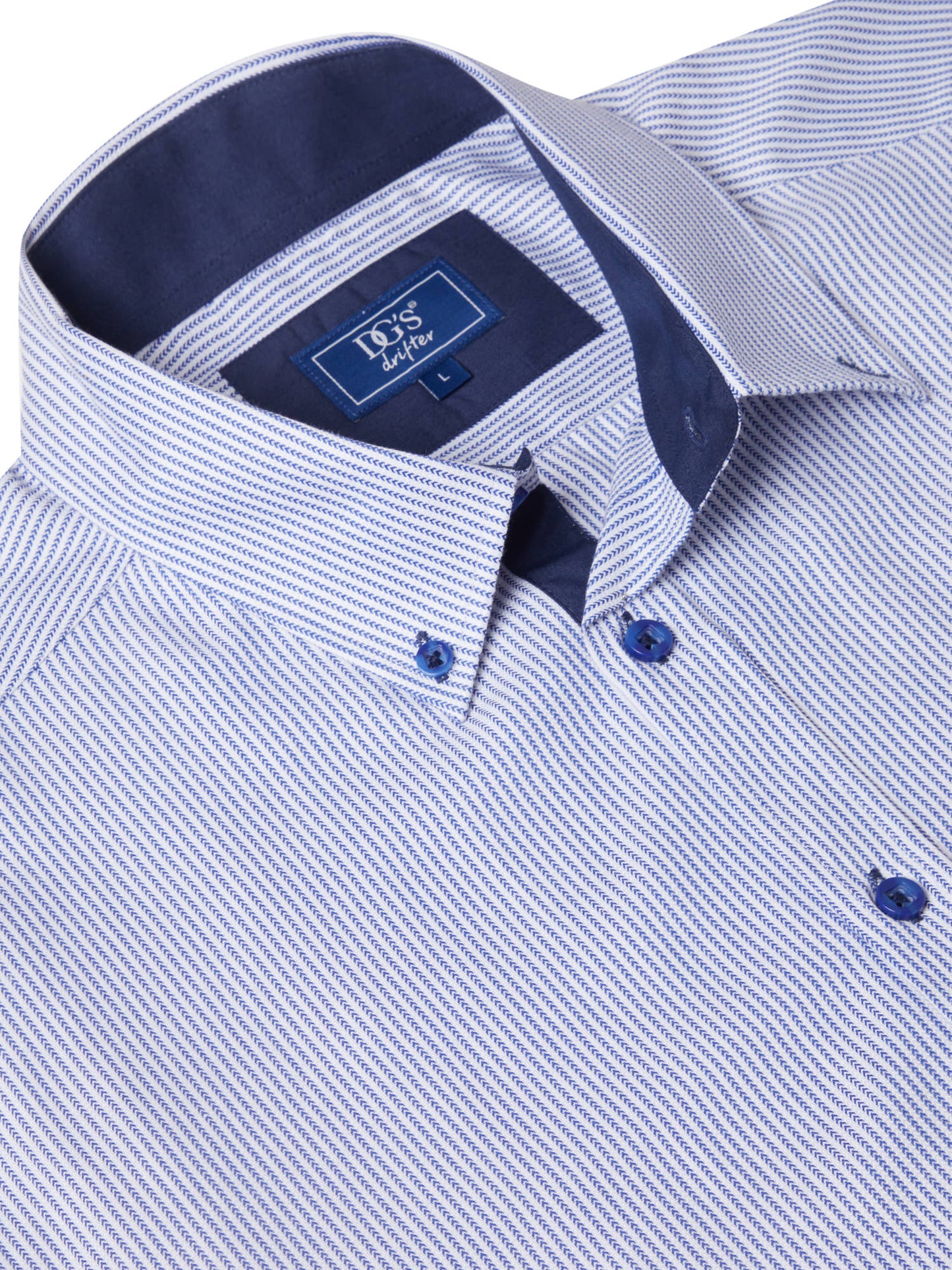 Cotton-Rich Button-Down Long-Sleeve Shirt - Blue Stripe