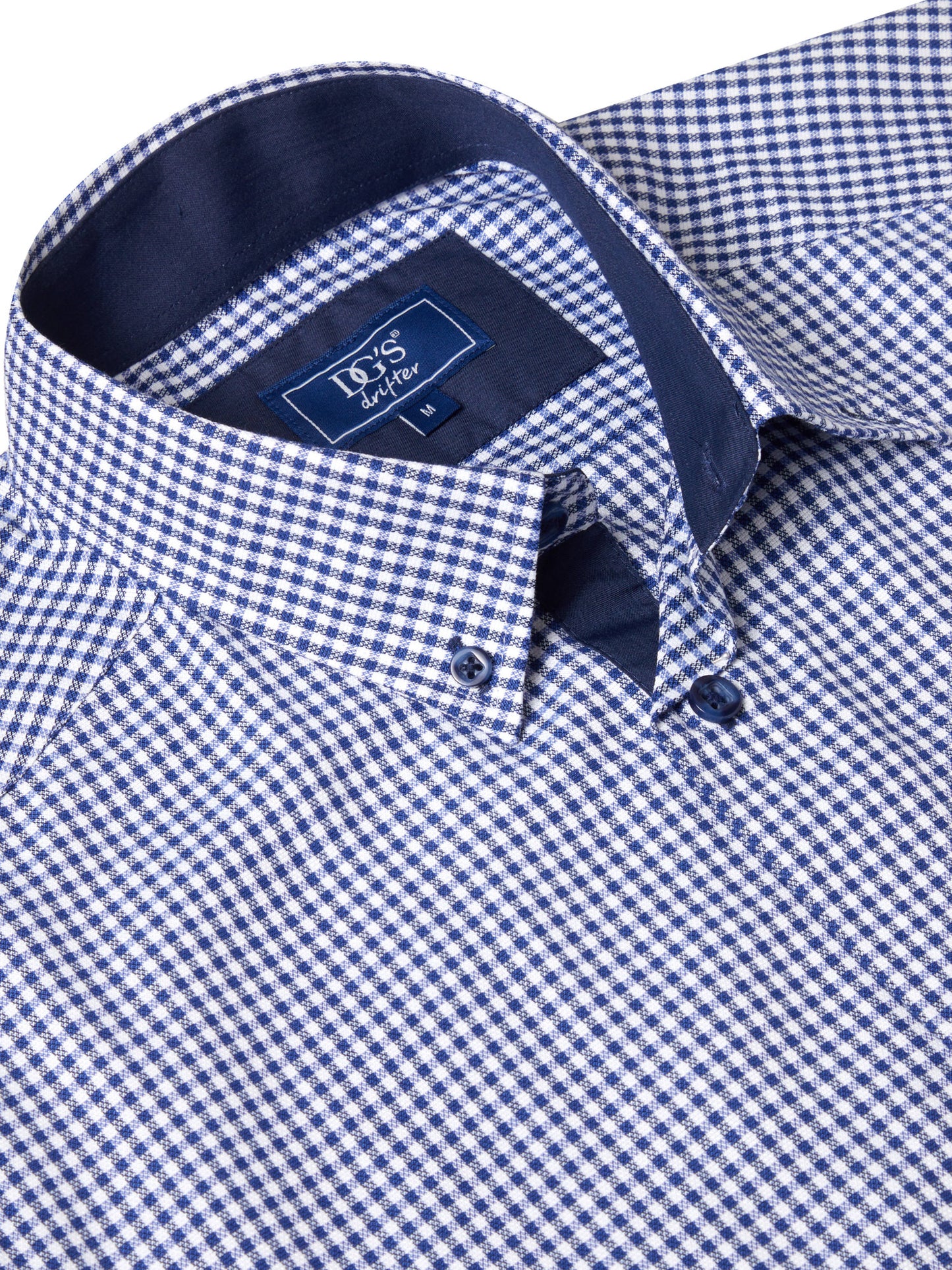 Brushed Cotton Button-Down Long-Sleeve Shirt - Blue Puppytooth Check
