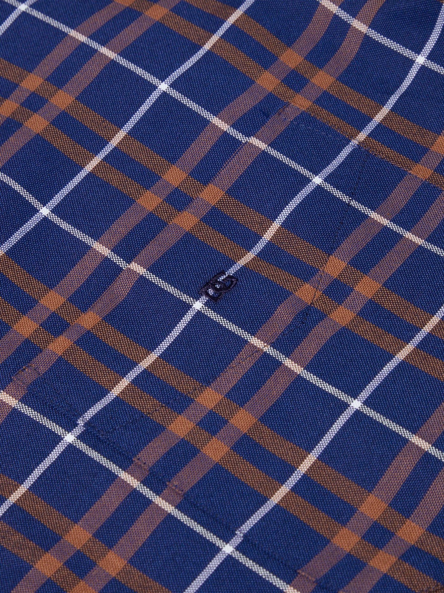 Cotton-Rich Button-Down Long-Sleeve Shirt - Navy & Burnt Orange Check