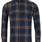 Brushed Cotton Button-Down Long-Sleeve Shirt - Navy and Brown Check