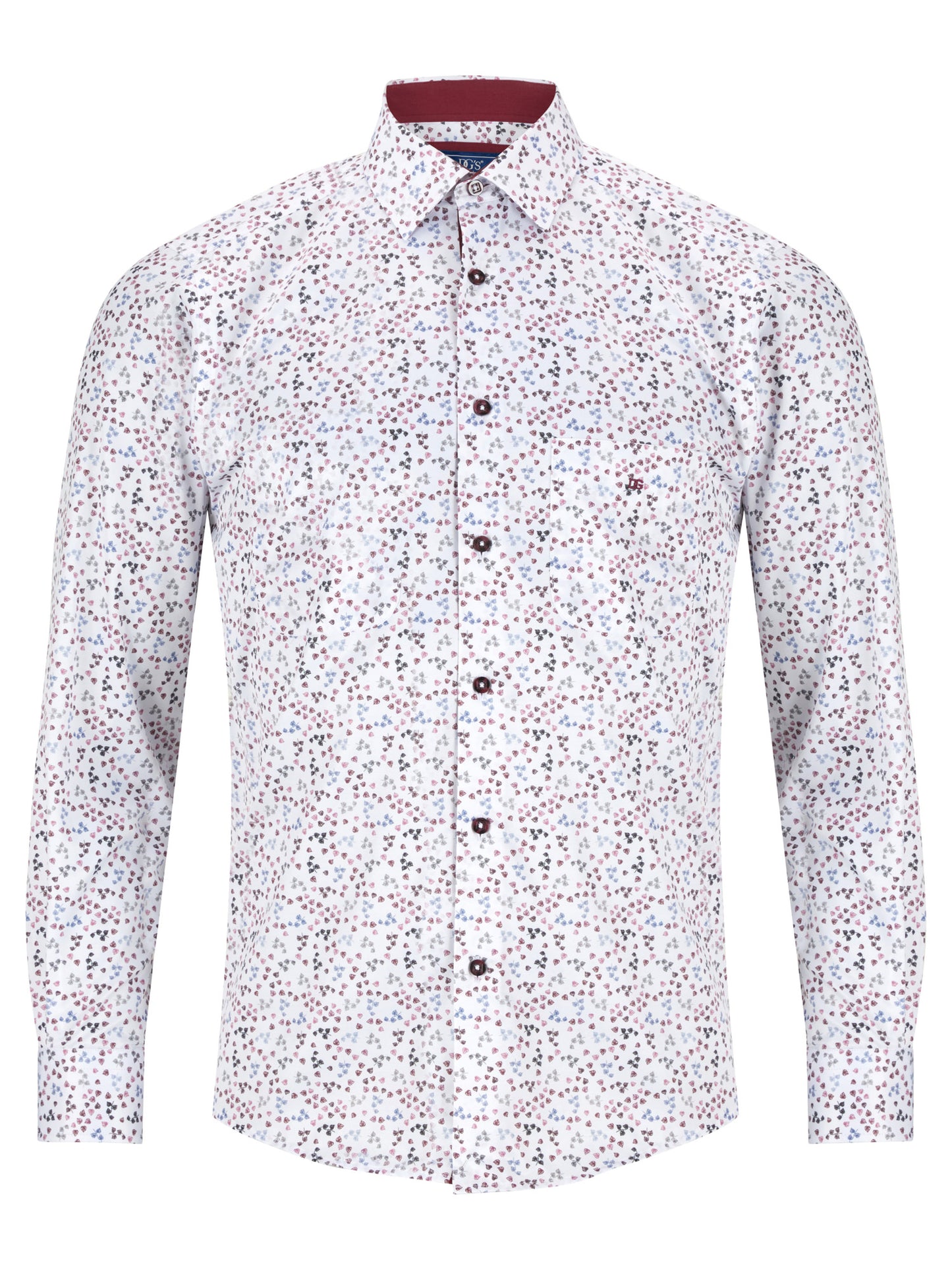 Cotton-Rich Button-Down Long-Sleeve Shirt - Leaf Pattern