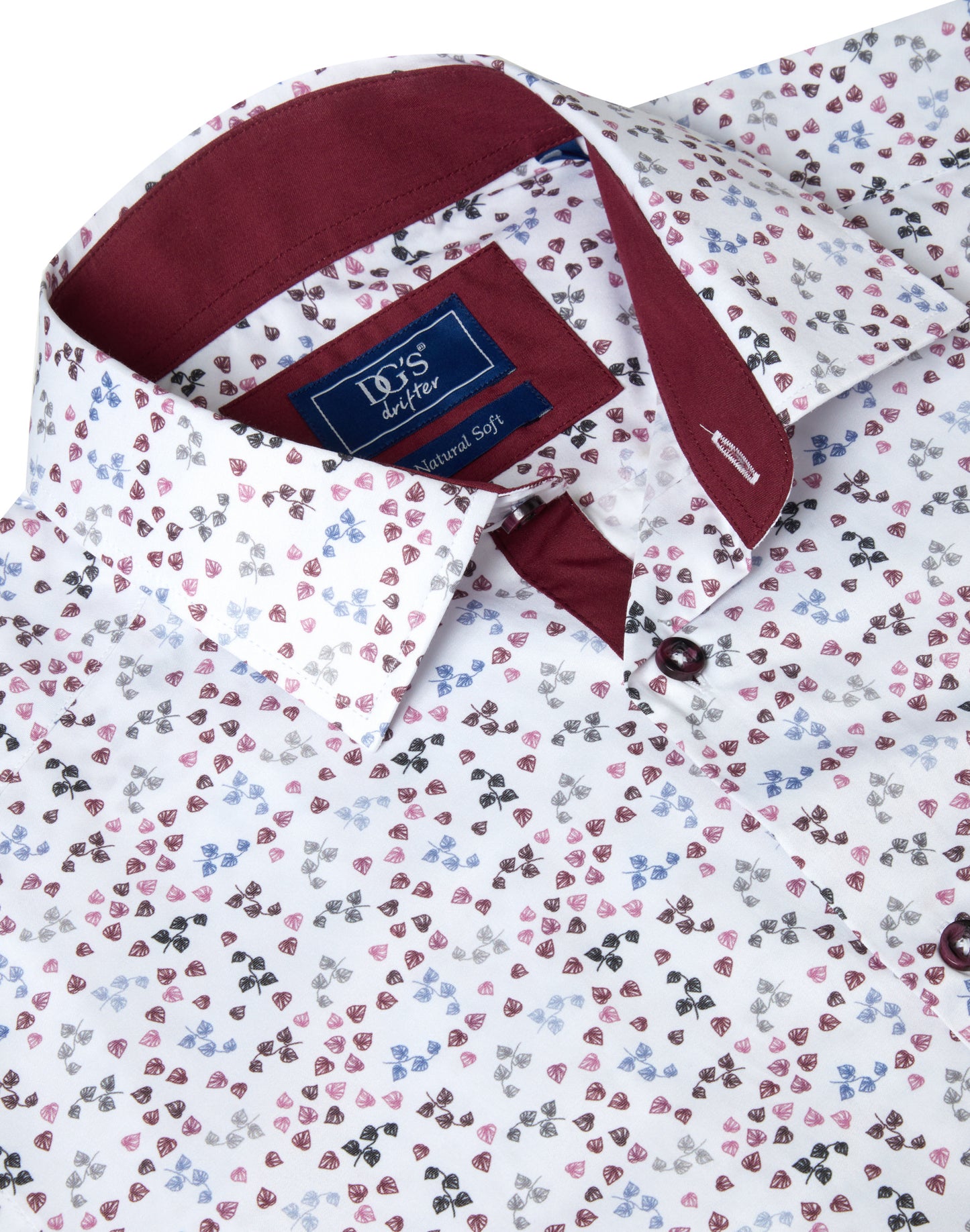 Cotton-Rich Button-Down Long-Sleeve Shirt - Leaf Pattern