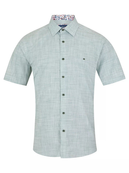 Pure Cotton Short-Sleeve Shirt - Linen-Look Green
