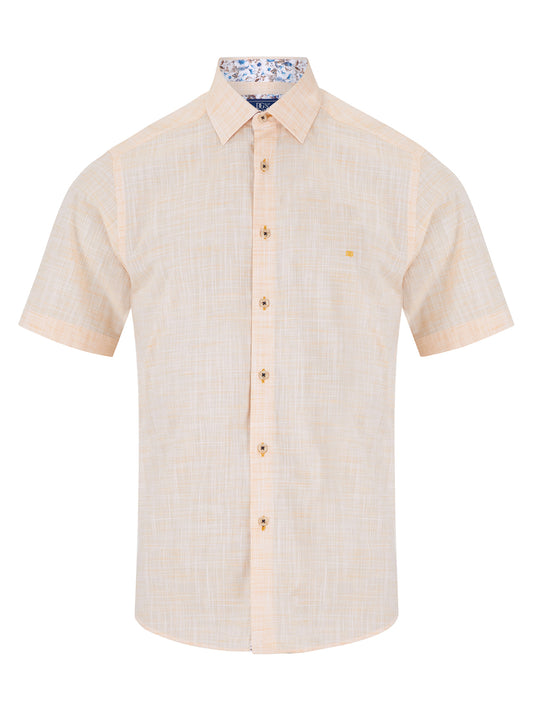 Pure Cotton Short-Sleeve Shirt - Linen-Look Yellow