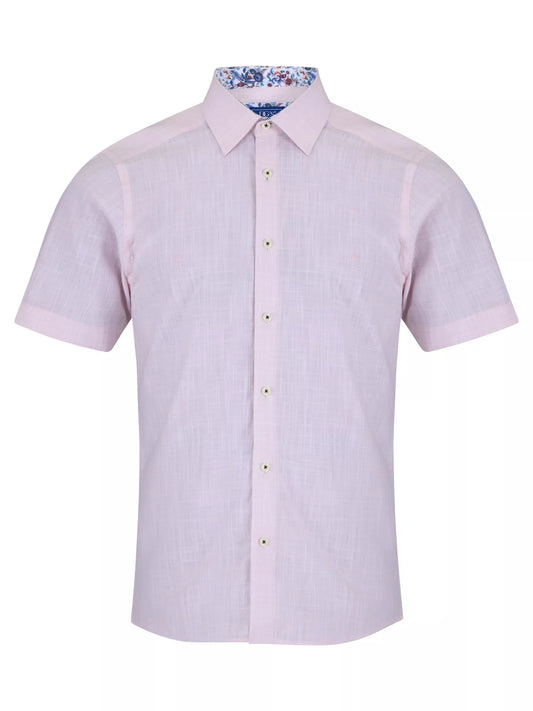 Pure Cotton Short-Sleeve Shirt - Linen-Look Pink