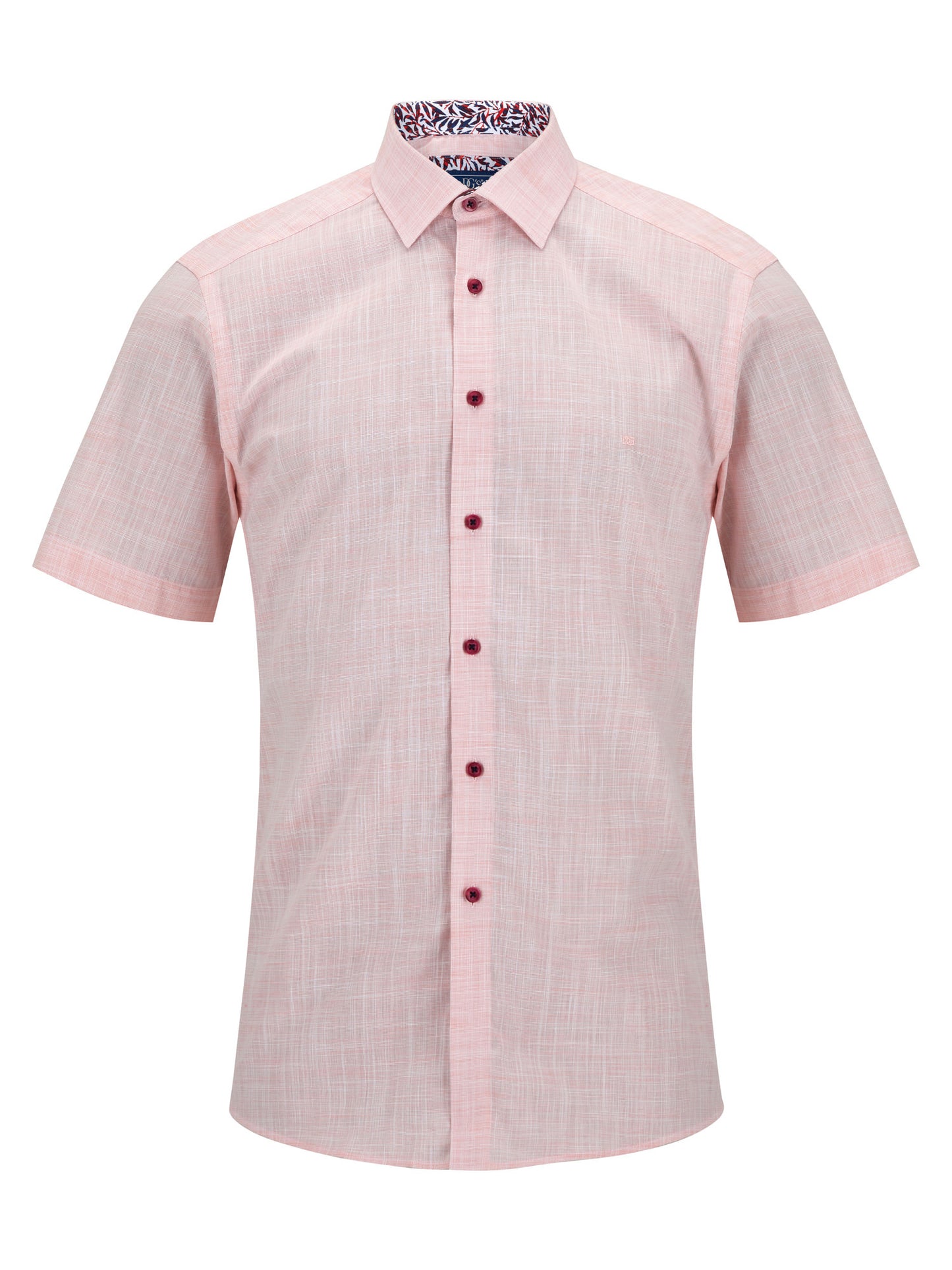 Pure Cotton Short-Sleeve Shirt - Linen-Look Salmon