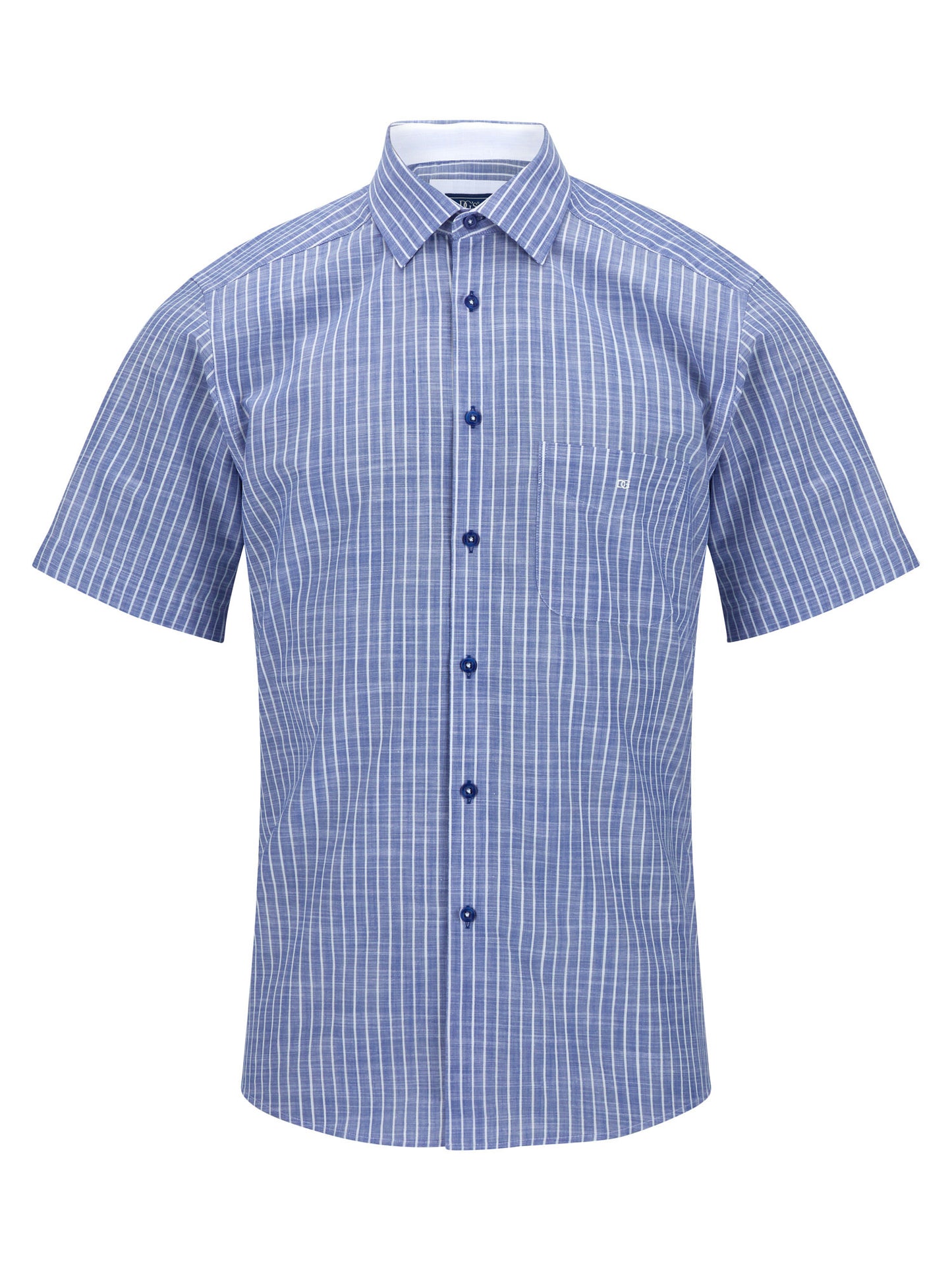 Pure Cotton Button-Down Short-Sleeve Shirt - Blue White Stripe