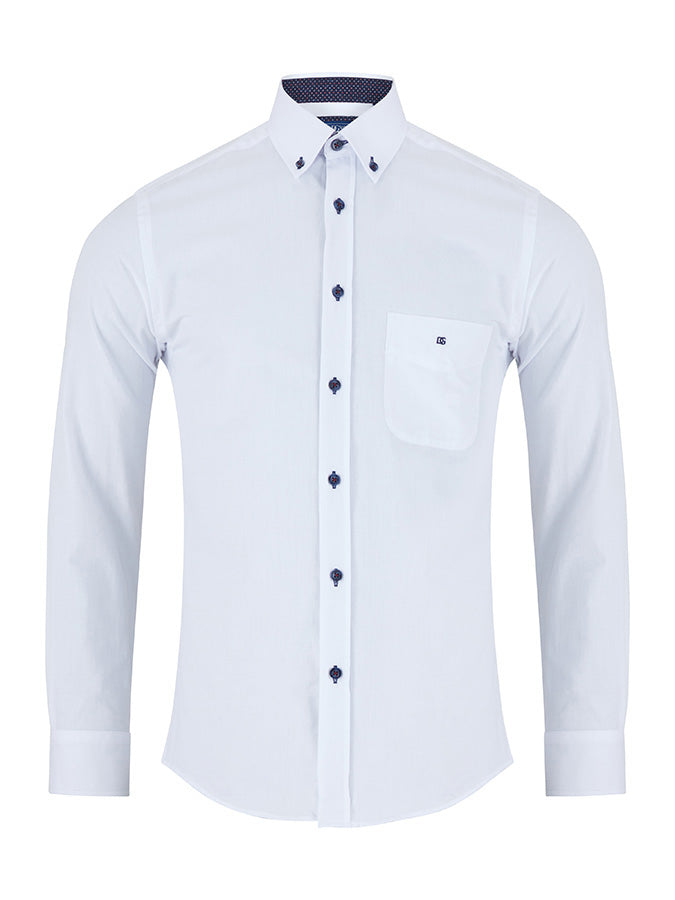 Pure-Cotton Button-Down Long-Sleeve Shirt - White Trick