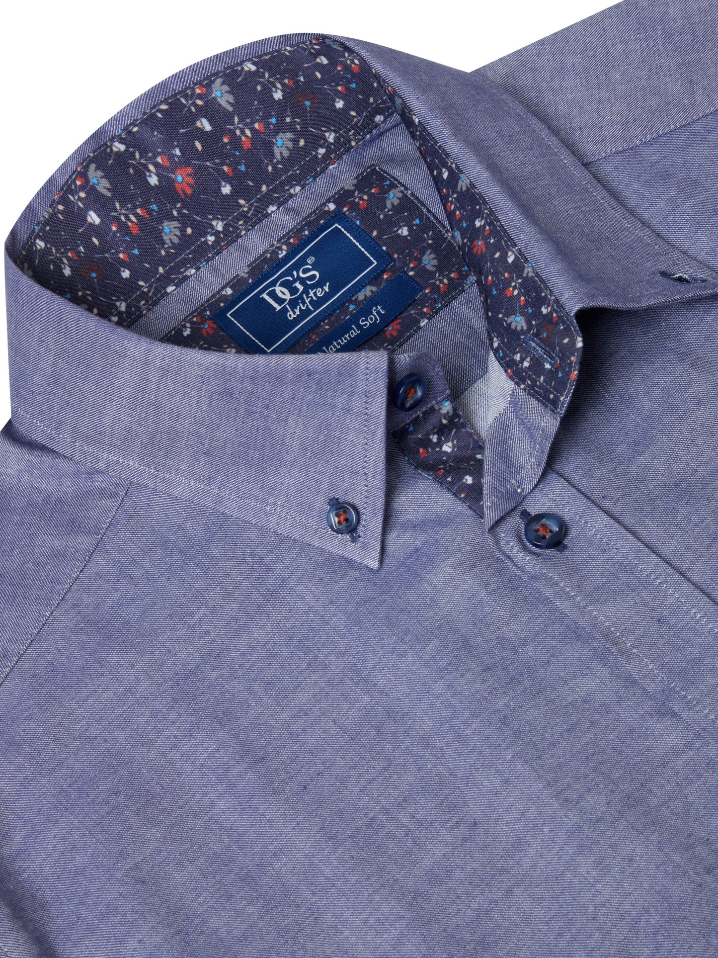 Pure Cotton Button-Down Long-Sleeve Shirt - Blue Shadow