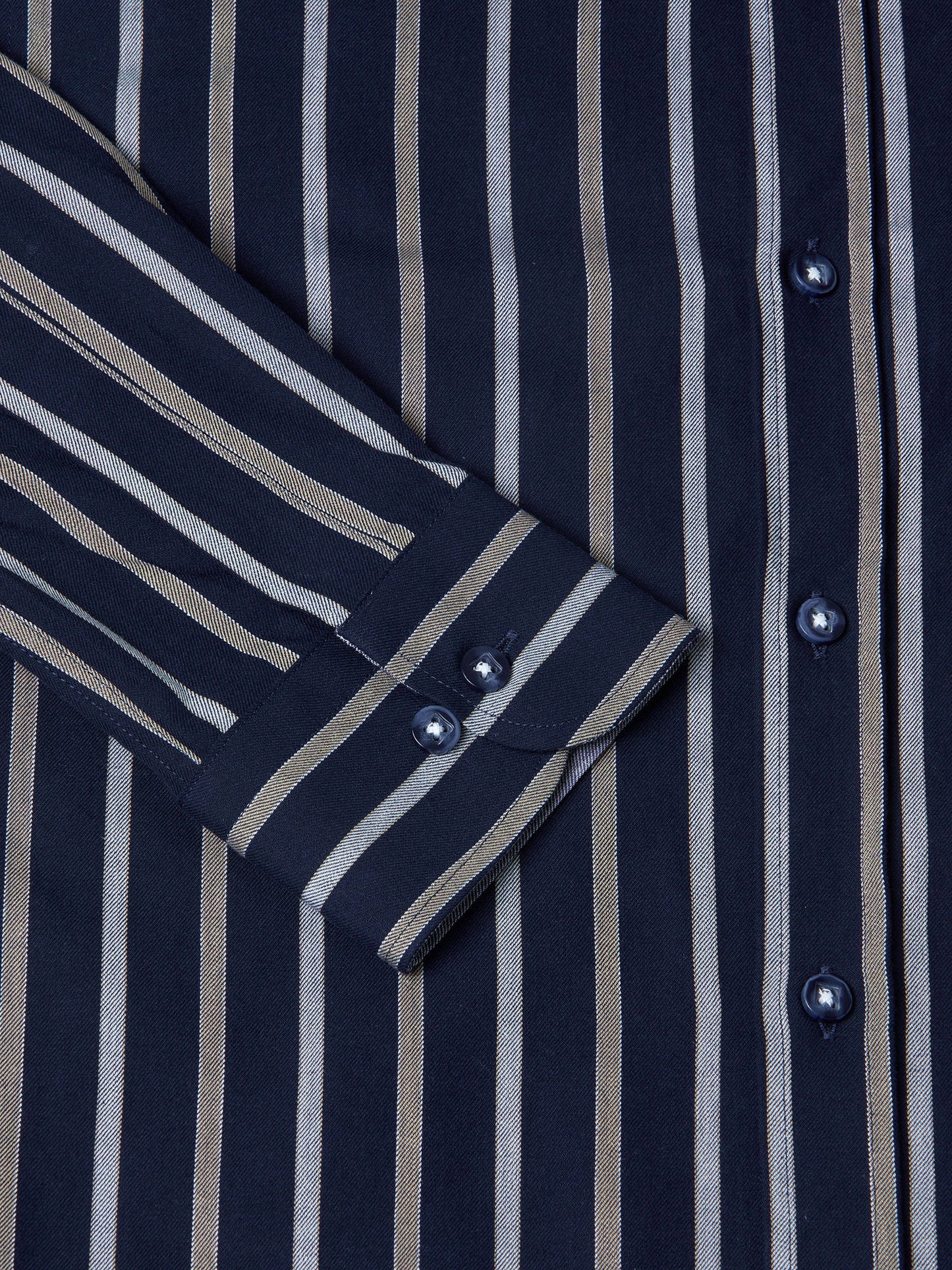 Pure Cotton Button-Down Long-Sleeve Shirt - Navy Stripe