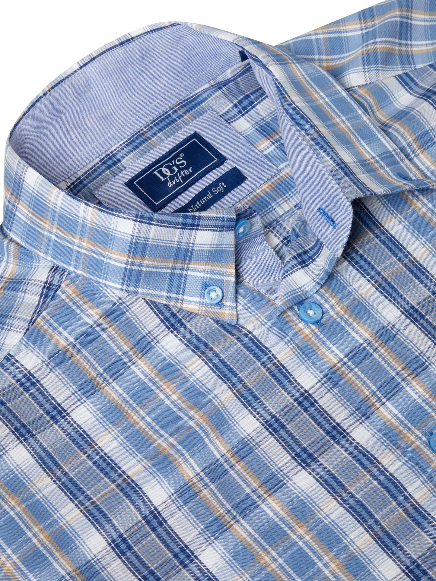 Pure Cotton Button-Down Long-Sleeve Shirt - Blue Check