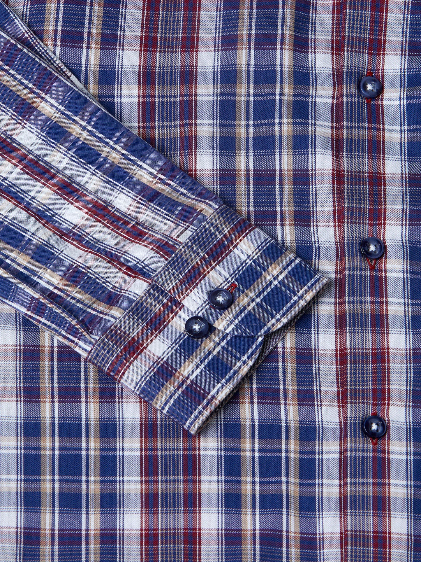 Pure Cotton Button-Down Long-Sleeve Shirt - Blue & Red Check