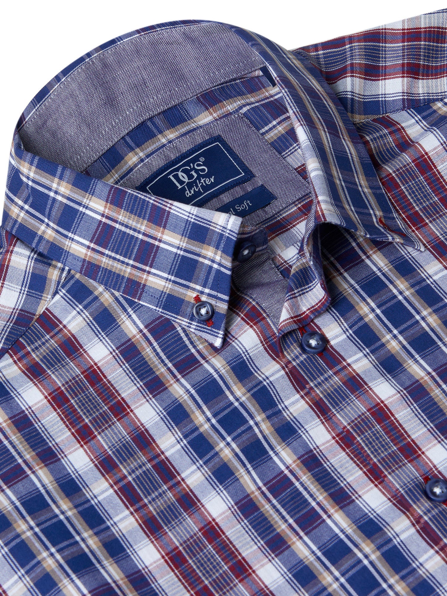 Pure Cotton Button-Down Long-Sleeve Shirt - Blue & Red Check