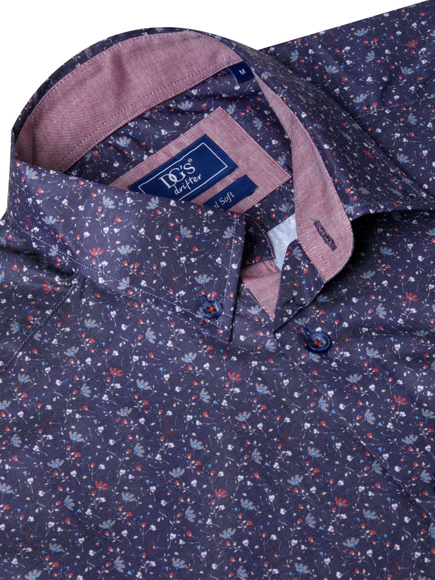 Pure Cotton Button-Down Long-Sleeve Shirt - Floral Print Navy