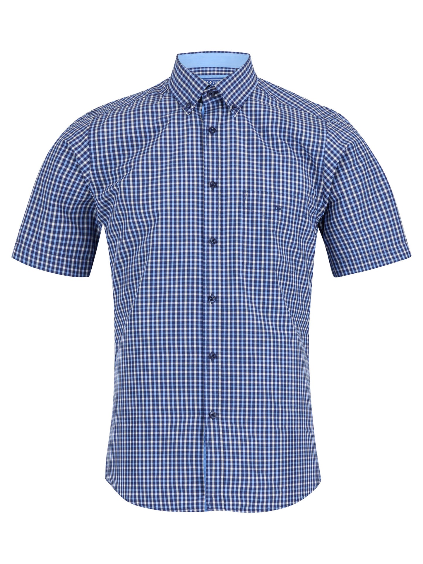 Cotton-Rich Button Down Short-Sleeve Shirt - Navy Check