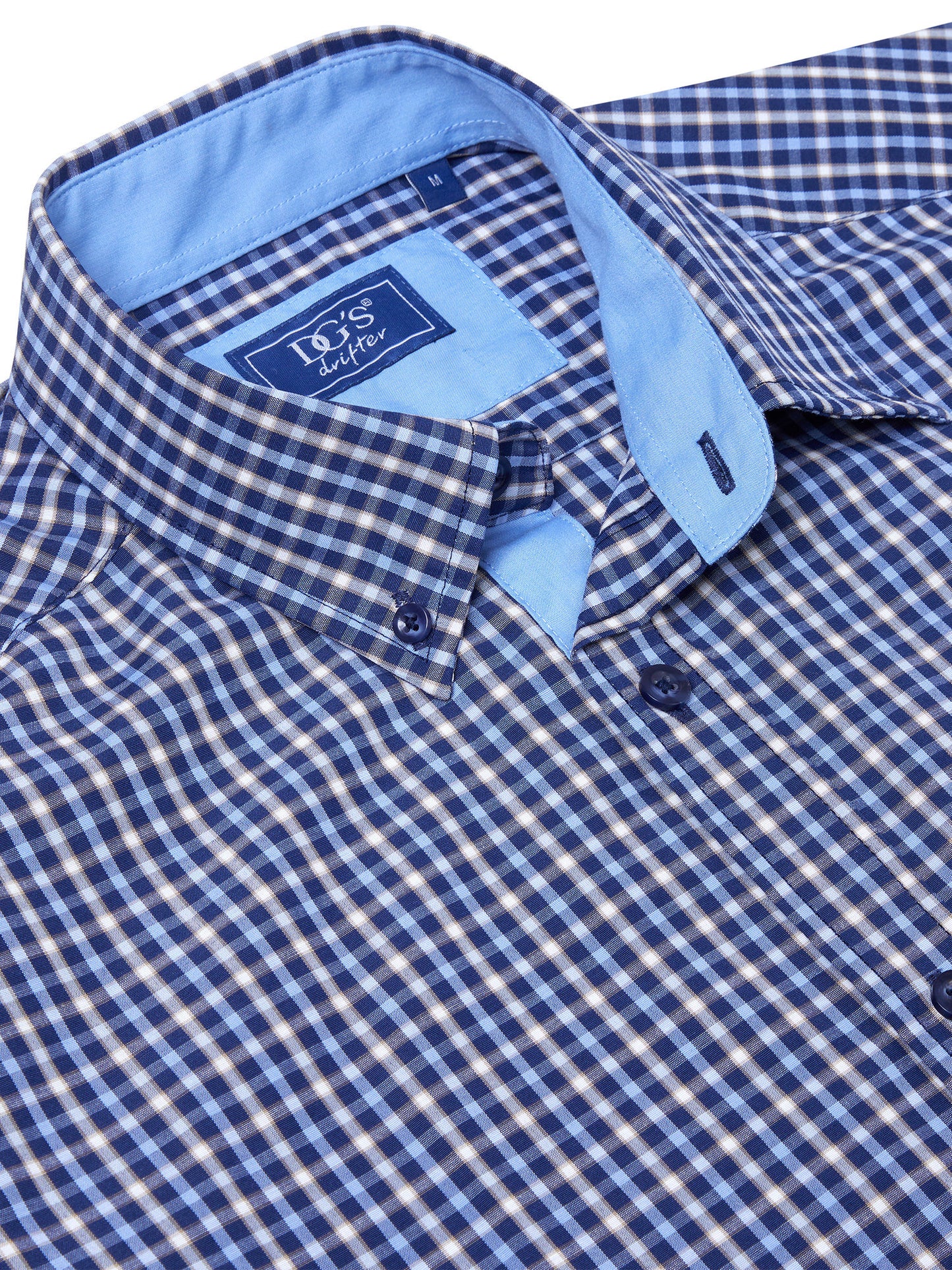 Cotton-Rich Button Down Short-Sleeve Shirt - Navy Check