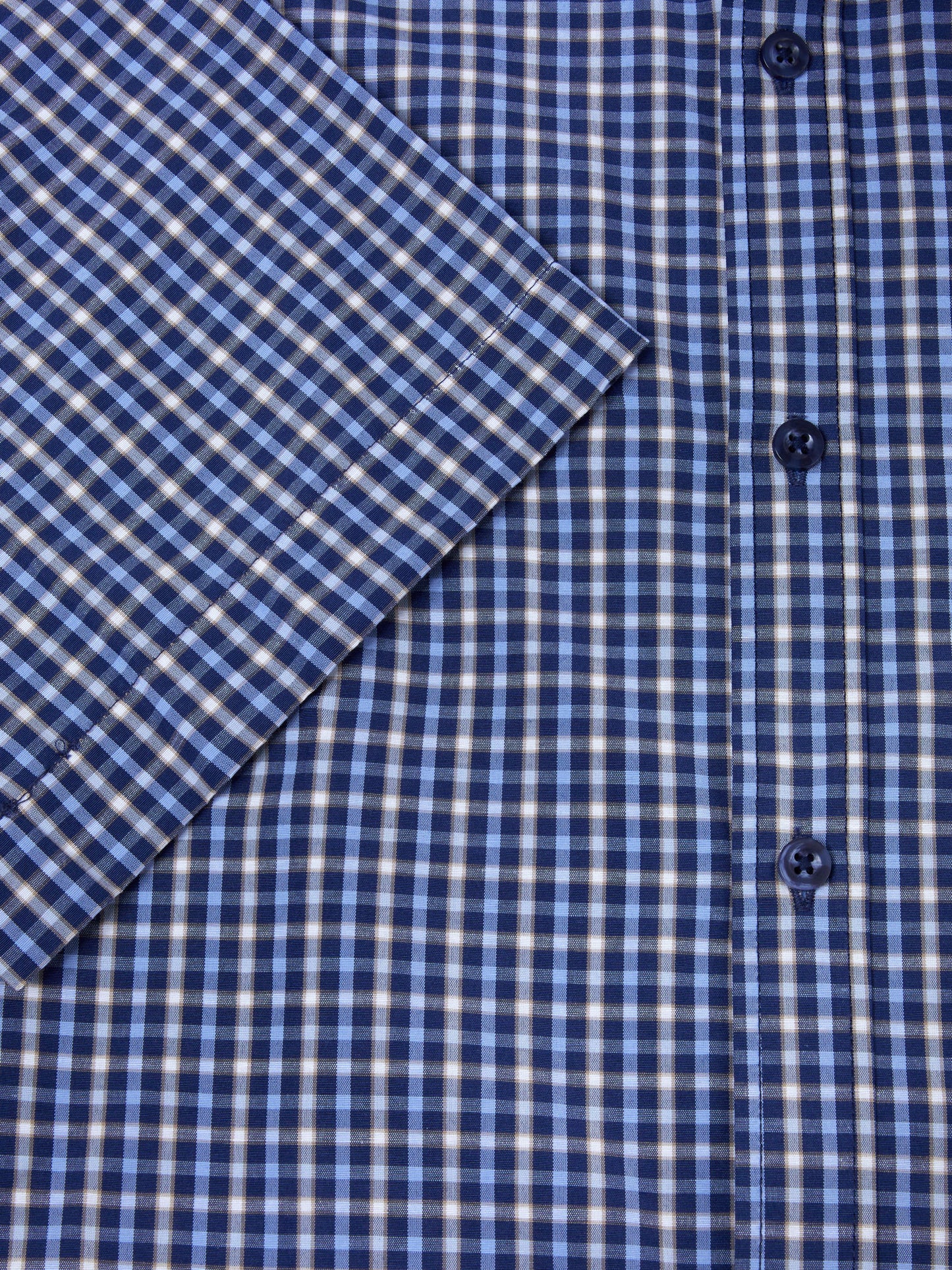 Cotton-Rich Button Down Short-Sleeve Shirt - Navy Check